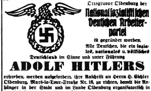 Anzeige zur Gründung der NSDAP Ortsgruppe Oldenburg vom 08.04.1925